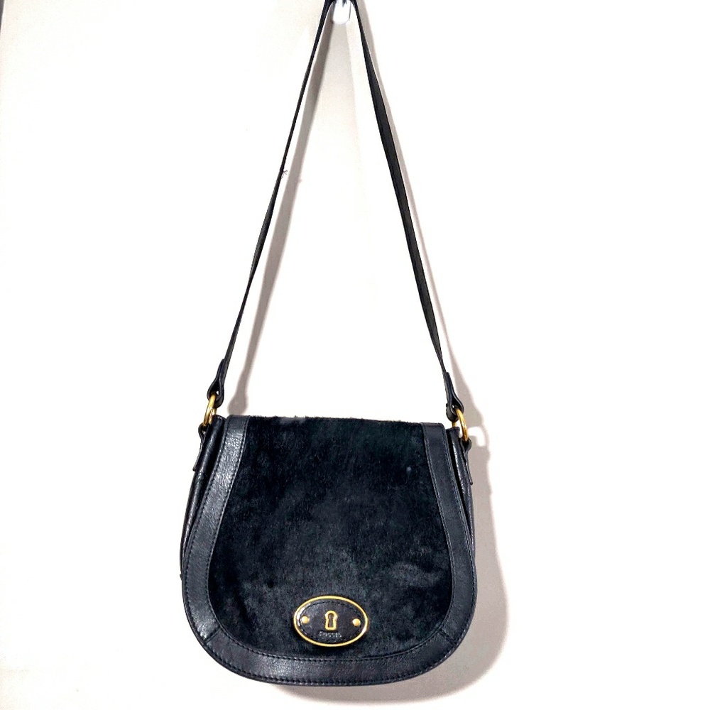 Fossil Reissue Black Crossbody Pony Hair Purse Bag